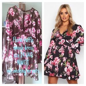 Black dress with pink roses